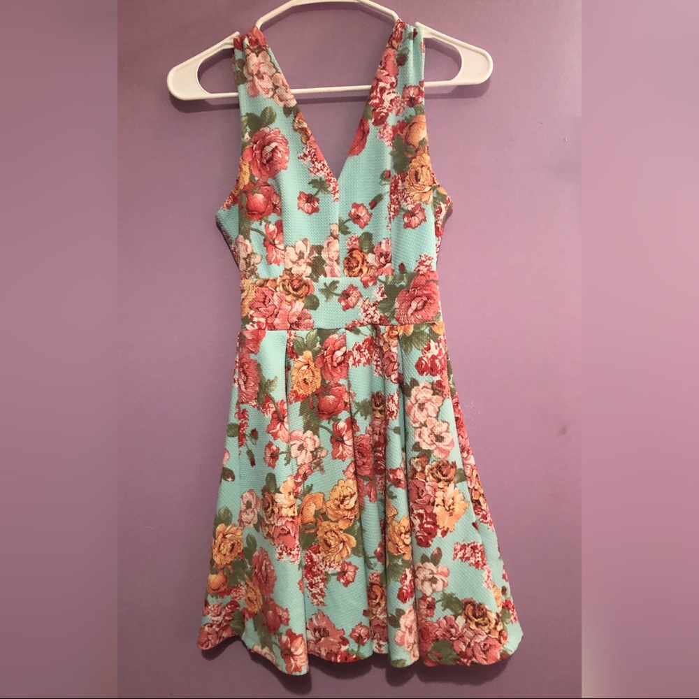 Teal Floral Mini Dress